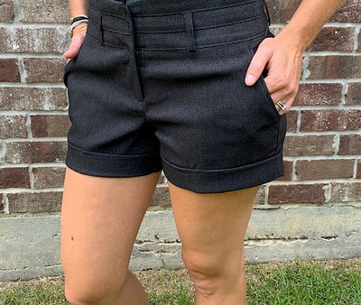 Three Line High Waist Shorts W/Pockets In 2 Colors
