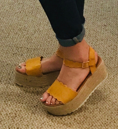 Scalloped Mustard Flatform Shoes