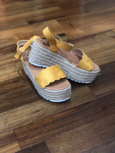 Scalloped Mustard Flatform Shoes