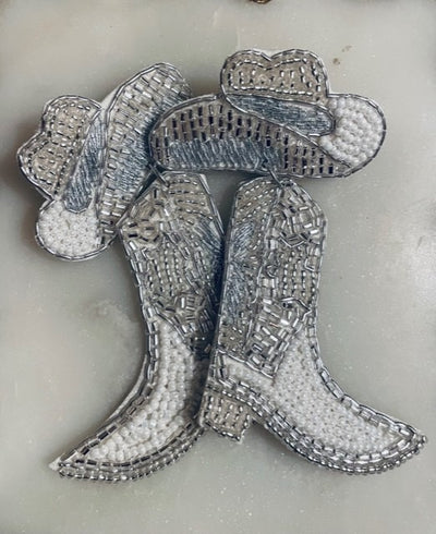 Silver Cowgirl Boot & Hat Bead Earrings